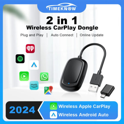 TIMEKNOW 2 in 1 Wireless CarPlay Android Auto Adapter Apple Car play